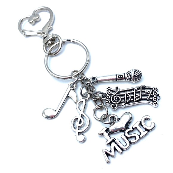 I Love Music Keychain Purse Charm Microphone - Picture 2 of 3